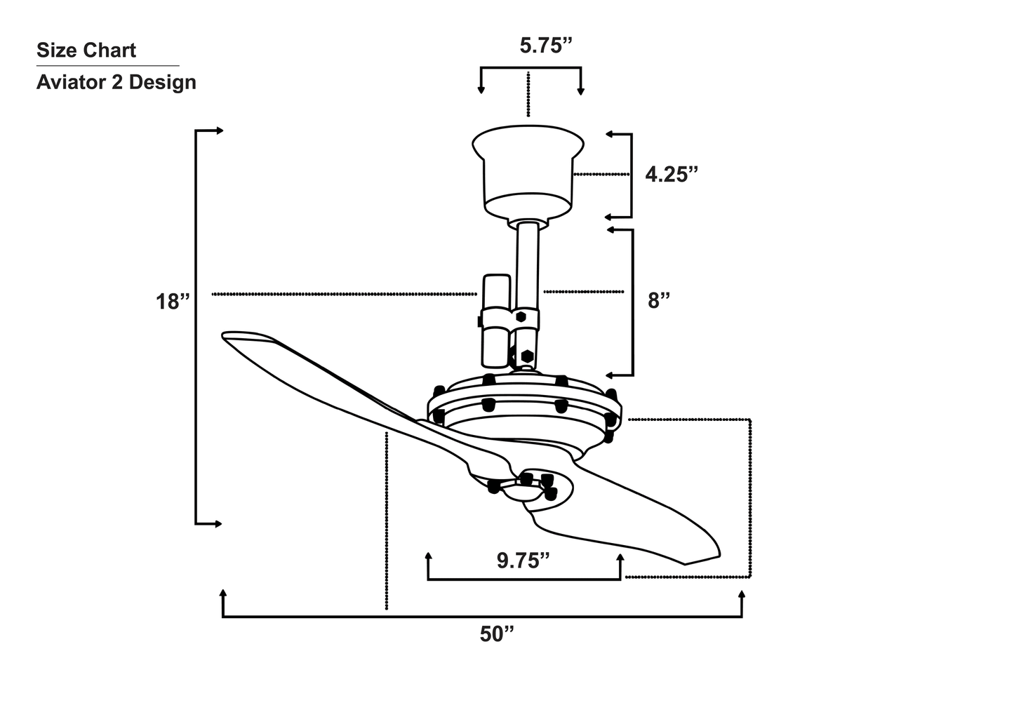 Aviator 2 Blade Ceiling Fan Size Chart