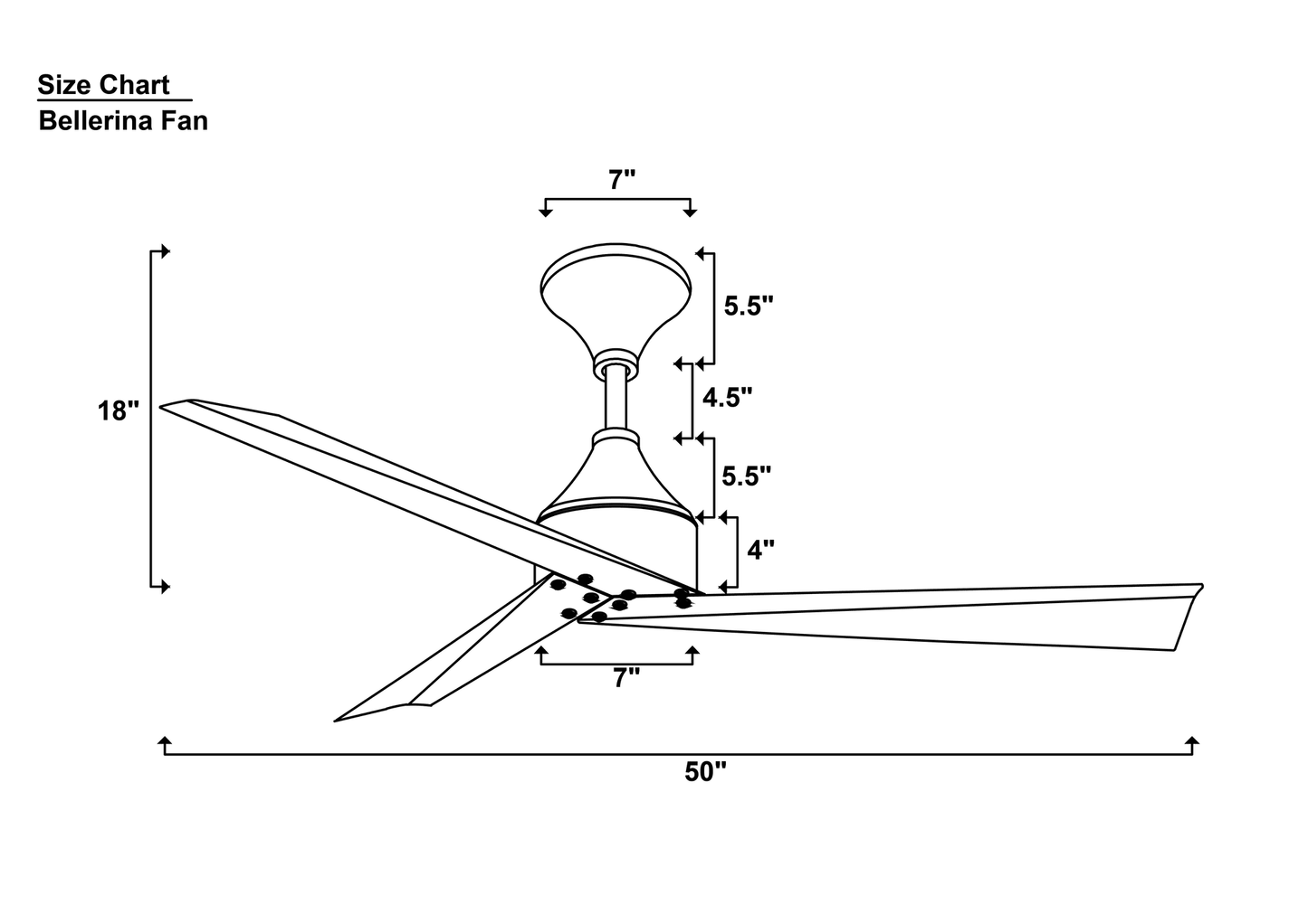 Bellerina Ceiling Fan Size Chart