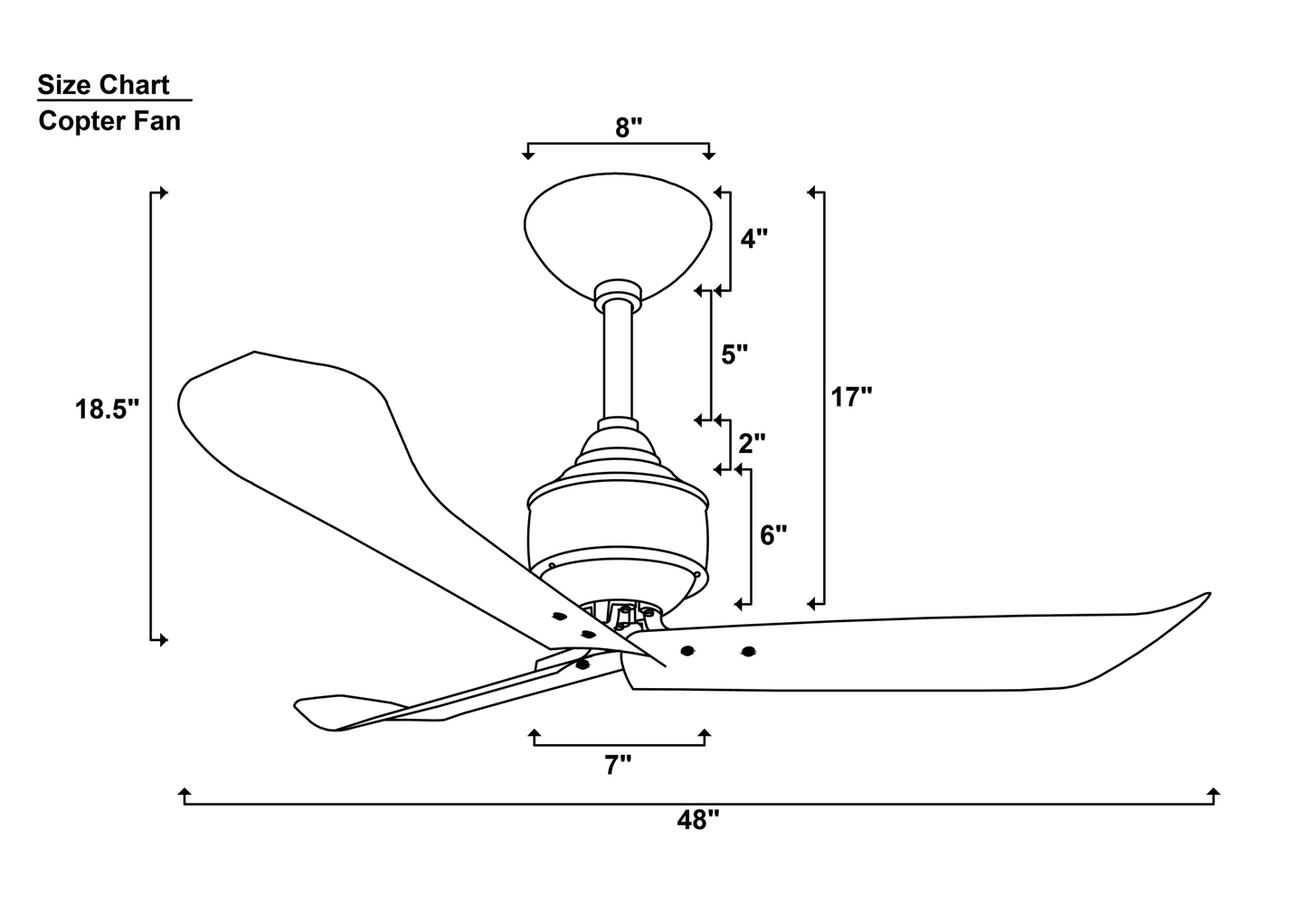 Copter Ceiling Fan Size Chart