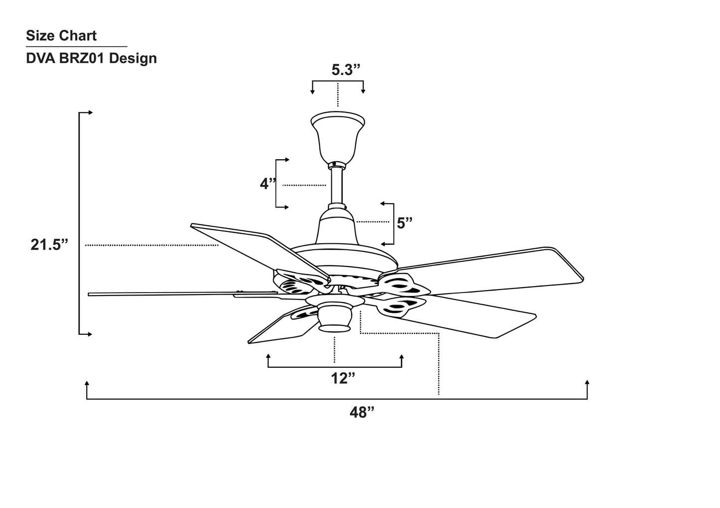 Diva 5 Blade Ceiling Fan Size Chart