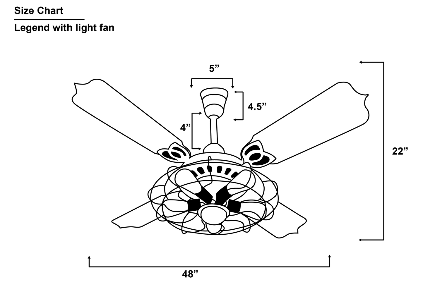 Legend Ceiling Fan With Light Size Chart