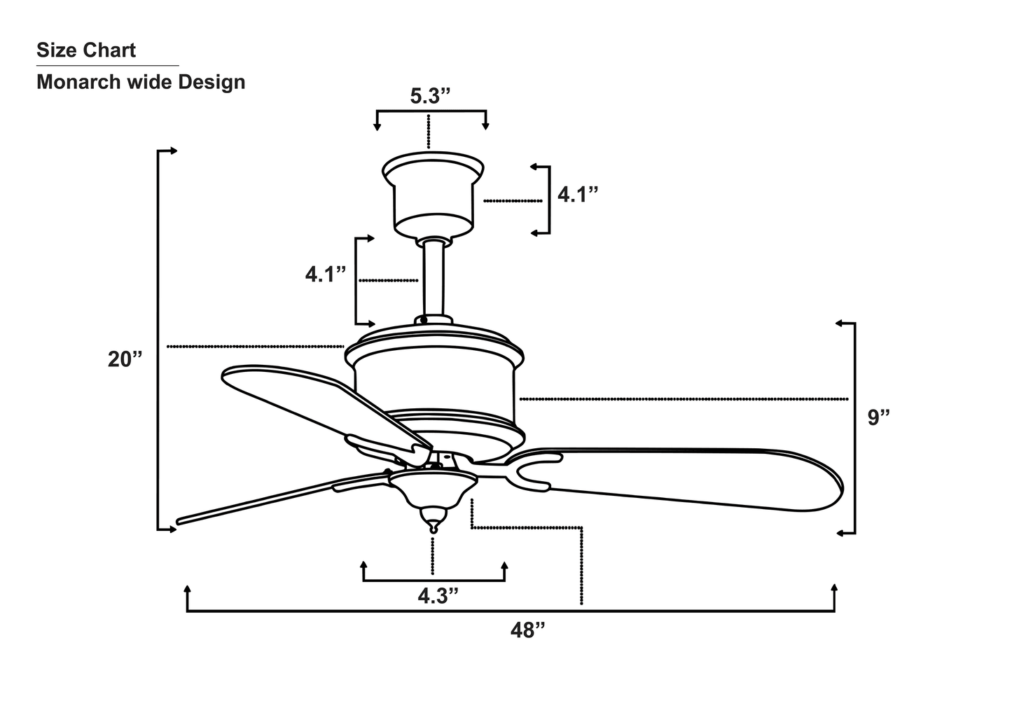 Monarch Camel Bone Handcrafted Ceiling Fan Size Chart