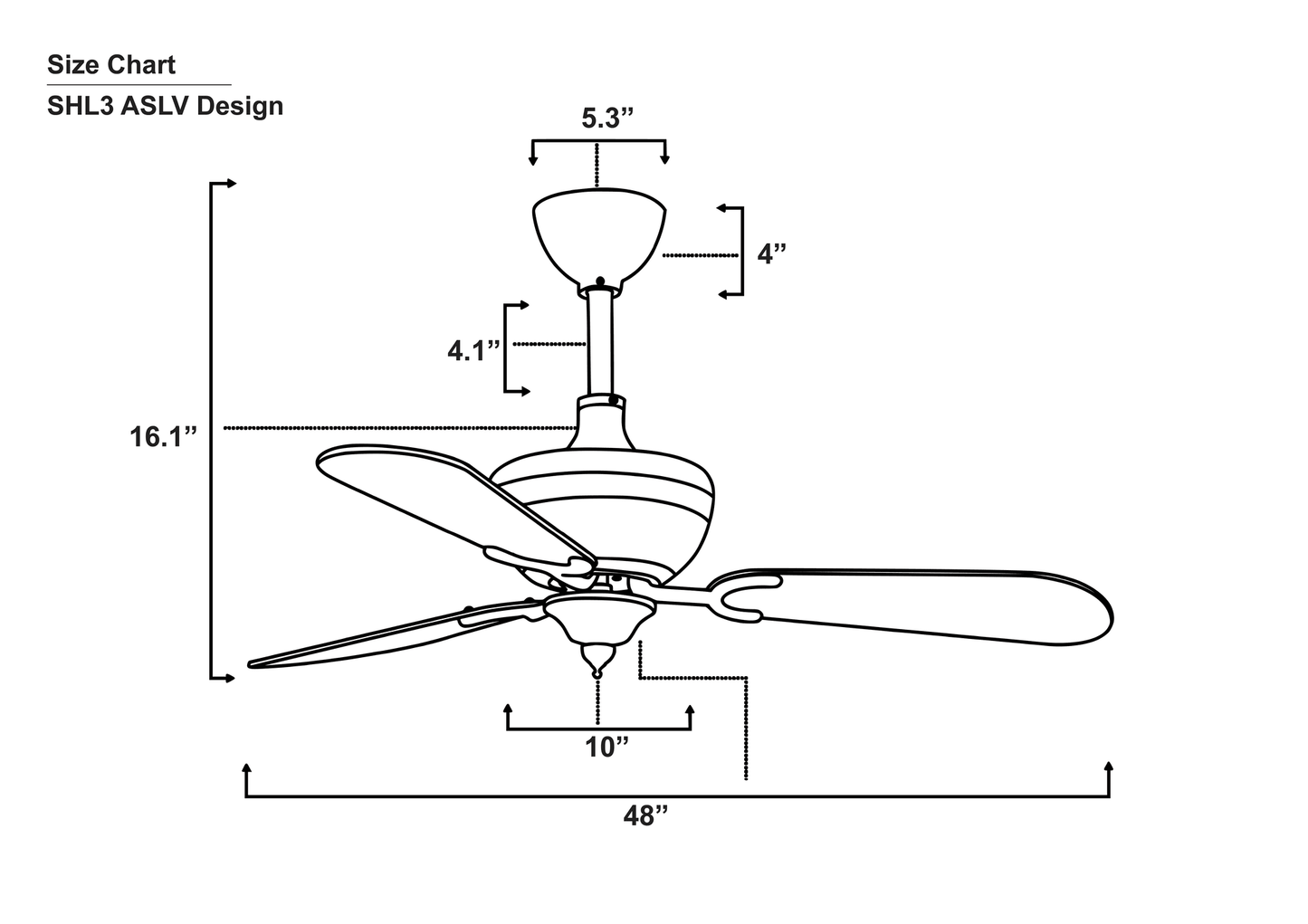 Shalimar Antique Silver Ceiling Fan Size Chart