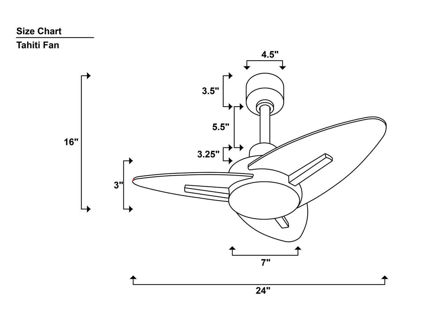 Tahiti Ceiling Fan Size Chart