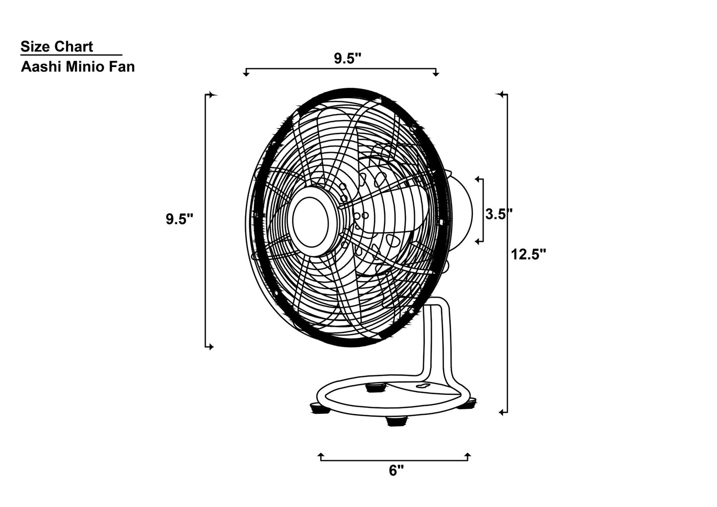 Aashi Minio Table Fan Size Chart